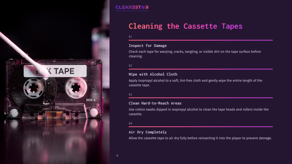 Close-Up Of A Cassette Tape Being Cleaned With A Cotton Swab Dipped In Isopropyl Alcohol, With The Words &Quot;X Tape&Quot; Visible On The Tape.