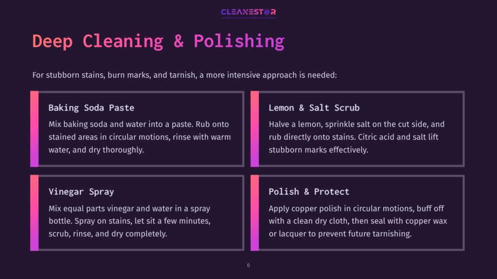 Deep Cleaning &Amp; Polishing Tips: Baking Soda Paste, Lemon &Amp; Salt Scrub, Vinegar Spray, And Polish &Amp; Protect Instructions For Removing Stubborn Stains And Tarnish.