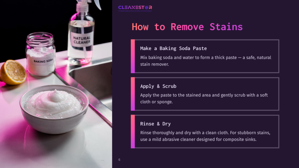 A Bowl Of Baking Soda Paste Sits Next To A Bottle Of &Quot;Natural Cleaner&Quot; And A Lemon, Ready To Remove Stains From A Sink, As Detailed In A Cleaning Guide.