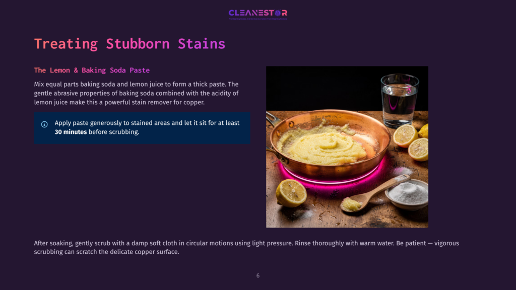A Copper Pot Filled With A Yellow Paste Sits On A Pink Glowing Surface, Surrounded By Lemons And A Bowl Of White Powder, With A Glass Of Water In The Background. The Text &Quot;Cleanestor&Quot; Is Visible At The Top.