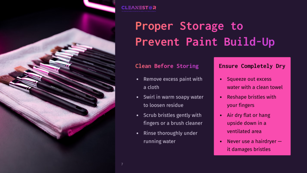 7 Proper Storage To Prevent Paint Build Up A Clean Set Of Makeup Brushes With White Handles And Dark Bristles Are Neatly Arranged On A White Textured Towel, Ready For Proper Storage To Prevent Paint Build-Up.