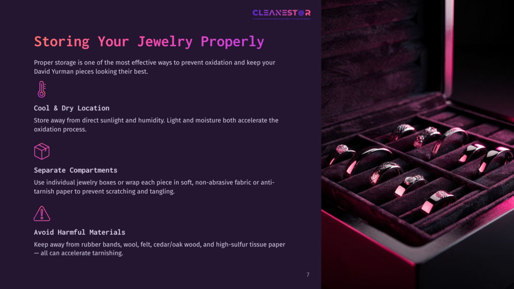7 Storing Your Jewelry Properly A Dark Velvet Jewelry Box Filled With Silver Rings, Showcasing Proper Jewelry Storage To Prevent Oxidation And Tarnish.