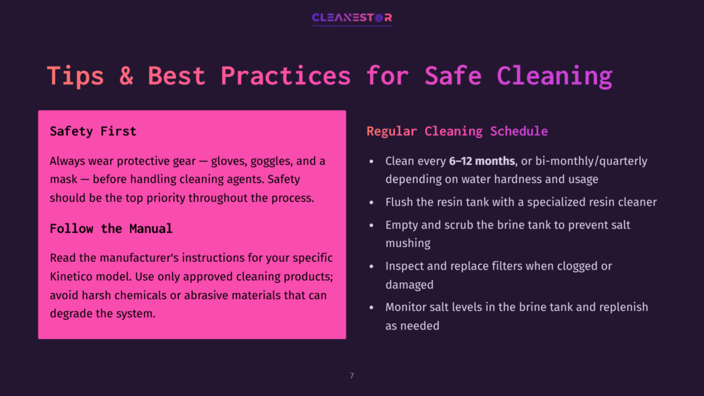 Tips &Amp; Best Practices For Safe Cleaning: Safety First And Regular Cleaning Schedule With Bullet Points On Protective Gear, Manufacturer Instructions, And Cleaning Frequency.
