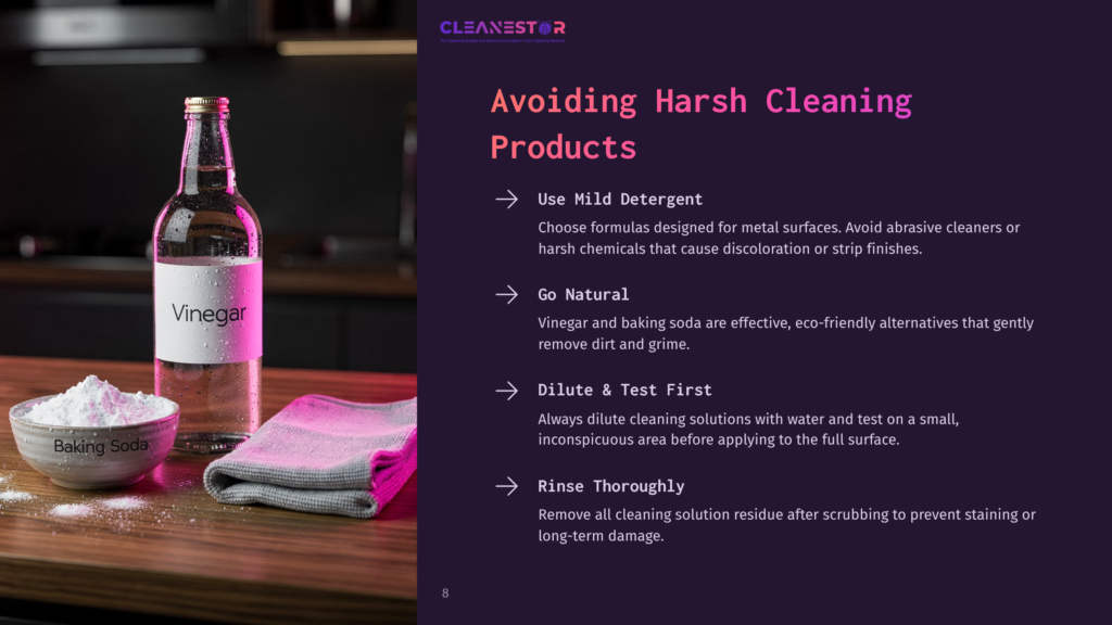 8 Avoiding Harsh Cleaning Products A Bottle Of Vinegar And A Bowl Of Baking Soda, Natural Cleaning Products, Sit On A Wooden Counter Next To A Folded Gray Cloth.