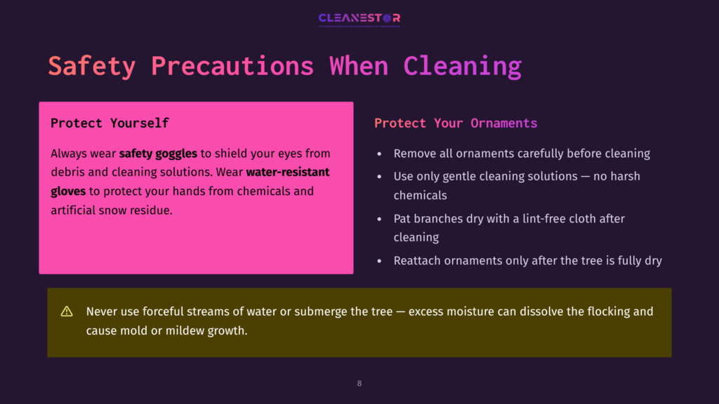 Safety Precautions For Cleaning And Protecting Ornaments: Wear Safety Goggles And Water-Resistant Gloves When Cleaning, And Handle Ornaments Gently, Reattaching Them After Cleaning.
