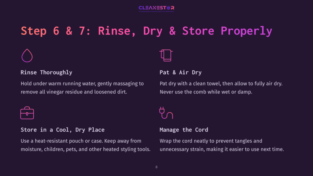 8 Step 6 And 7 Rinse Dry And Store Properly Step 6 &Amp; 7: Rinse, Dry &Amp; Store Properly. Instructions On Rinsing Thoroughly, Patting Dry With A Clean Towel, And Storing In A Cool, Dry Place To Manage The Cord.