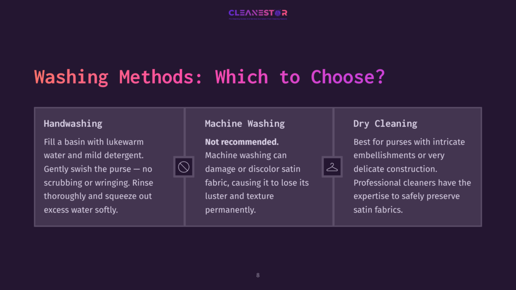 Comparison Of Washing Methods For Purses: Handwashing, Machine Washing (Not Recommended), And Dry Cleaning. Includes Advice On How To Care For Delicate Fabrics.