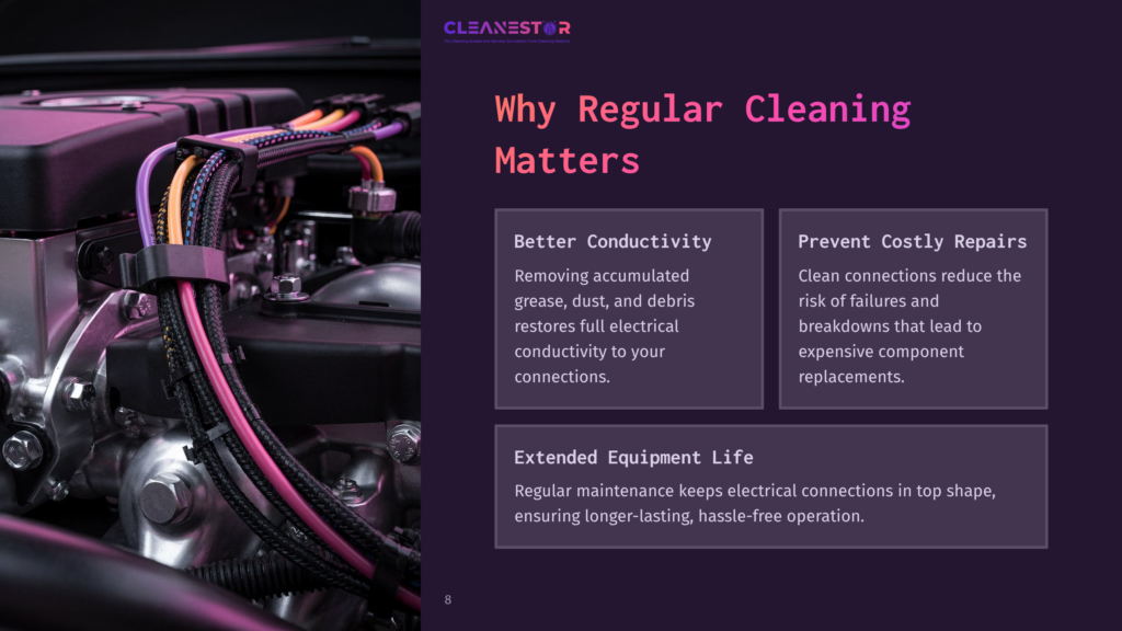 Close-Up Of Colorful Wires And Electrical Components In A Machine, With Text Overlay &Quot;Why Regular Cleaning Matters.
