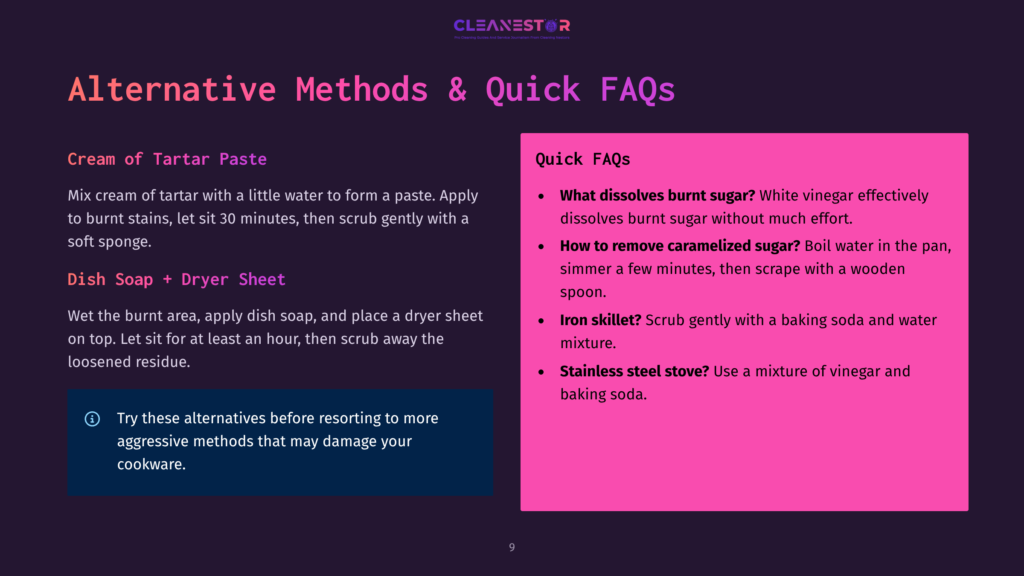 Cleanestor Logo. Alternative Methods &Amp; Quick Faqs. Cream Of Tartar Paste, Dish Soap + Dryer Sheet, And Stainless Steel Stove Cleaning Tips.