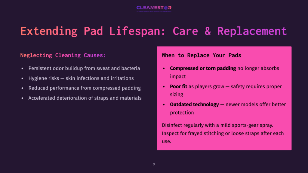 9 Extending Pad Lifespan Care And Replacement Slide Titled &Quot;Extending Pad Lifespan: Care &Amp; Replacement,&Quot; Detailing Causes Of Pad Wear Like Odor Buildup And Hygiene Risks, And When To Replace Pads Due To Compression, Poor Fit, Or Outdated Technology.