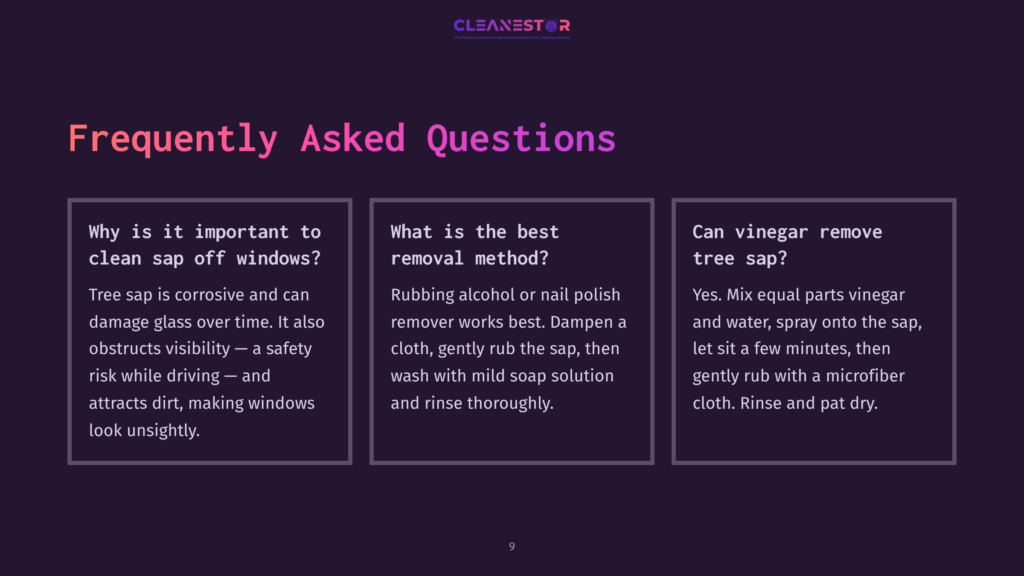 Frequently Asked Questions About Cleaning Tree Sap From Windows, Covering Why It'S Important, The Best Removal Methods, And Using Vinegar.