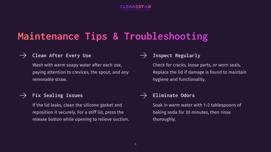 Cleanestor Maintenance Tips And Troubleshooting: Clean After Every Use, Fix Sealing Issues, Inspect Regularly, Eliminate Odors.