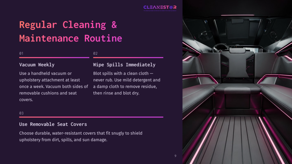 Interior Of A Luxury Yacht Or Boat Cabin With Plush, Dark Upholstery And Vibrant Pink Led Lighting Accenting The Seating And Floor.