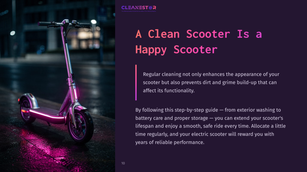 10 A Clean Scooter Is A Happy Scooter A Pink Electric Scooter Parked On A City Street At Night, Surrounded By Dim Lights, Highlighting Its Sleek Design And Cleanliness.