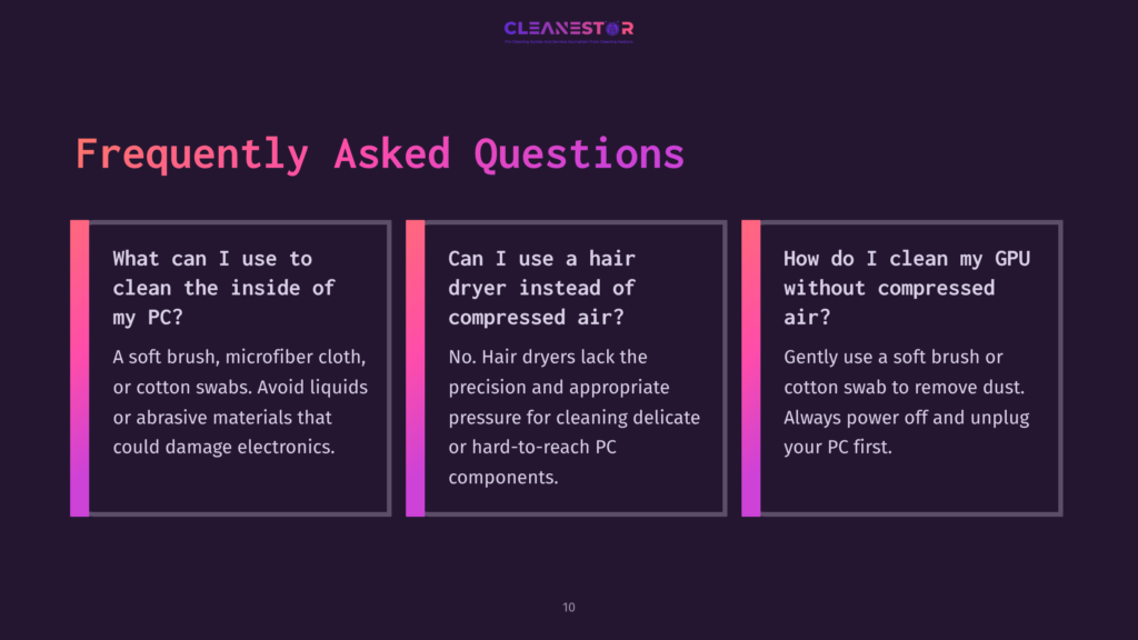 Three Sections Of Faqs Displayed On A Dark Background. Each Section Features A White Box With Text, Highlighted By Pink And Purple Accents.