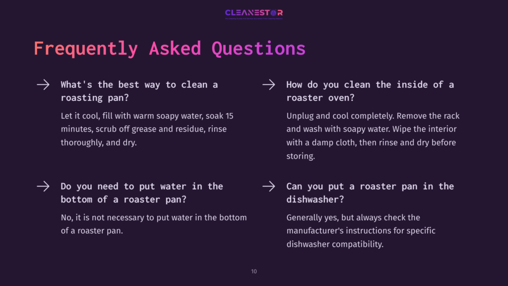 Text On A Purple Background With Two Questions About Cleaning Roaster Pans And Ovens, Featuring A Clean And Organized Layout.