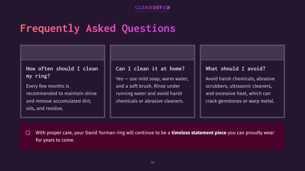 Three Sections Of Text On A Dark Background With Purple Accents, Featuring Faqs About Cleaning Jewelry, Including Cleaning Methods And Precautions.