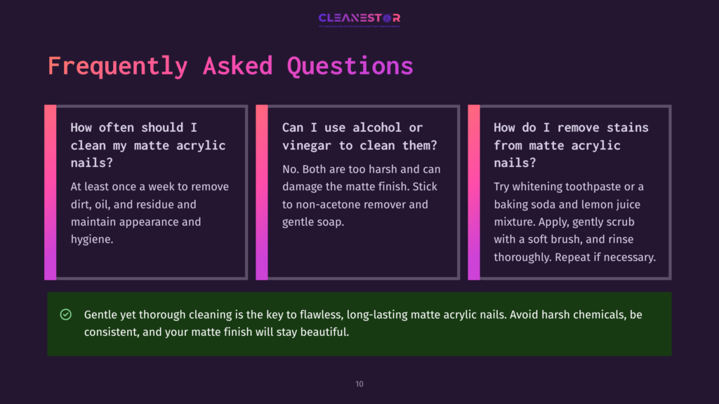 Infographic Answering Frequently Asked Questions About Cleaning Matte Acrylic Nails