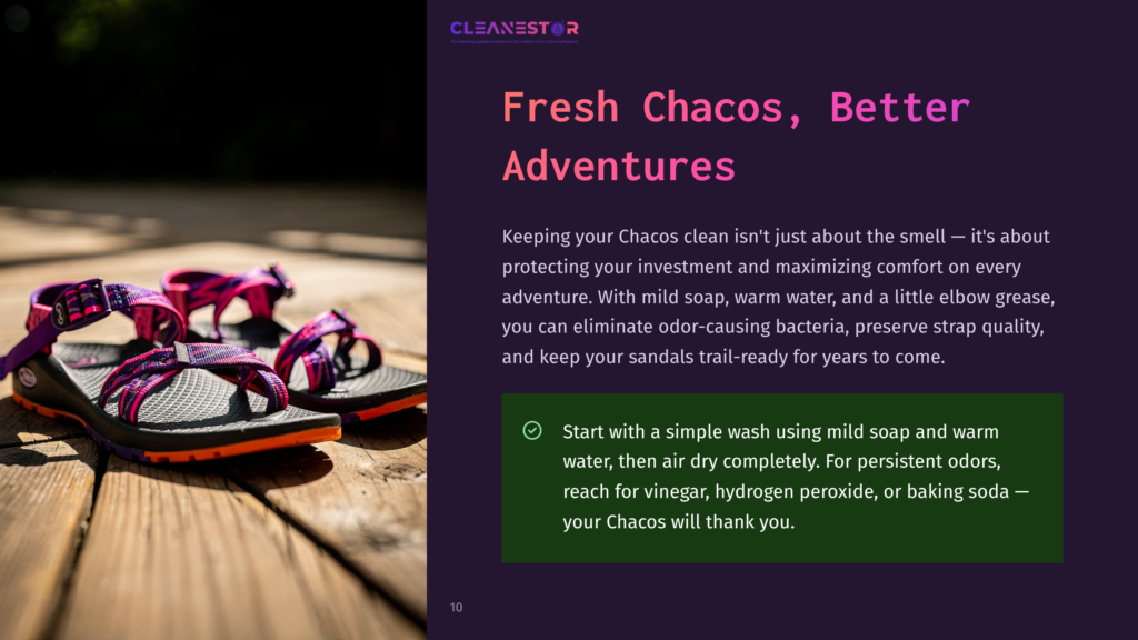 Close-Up Of A Pair Of Purple And Pink Chacos Sandals Resting On A Rustic Wooden Deck, Bathed In Natural Light.