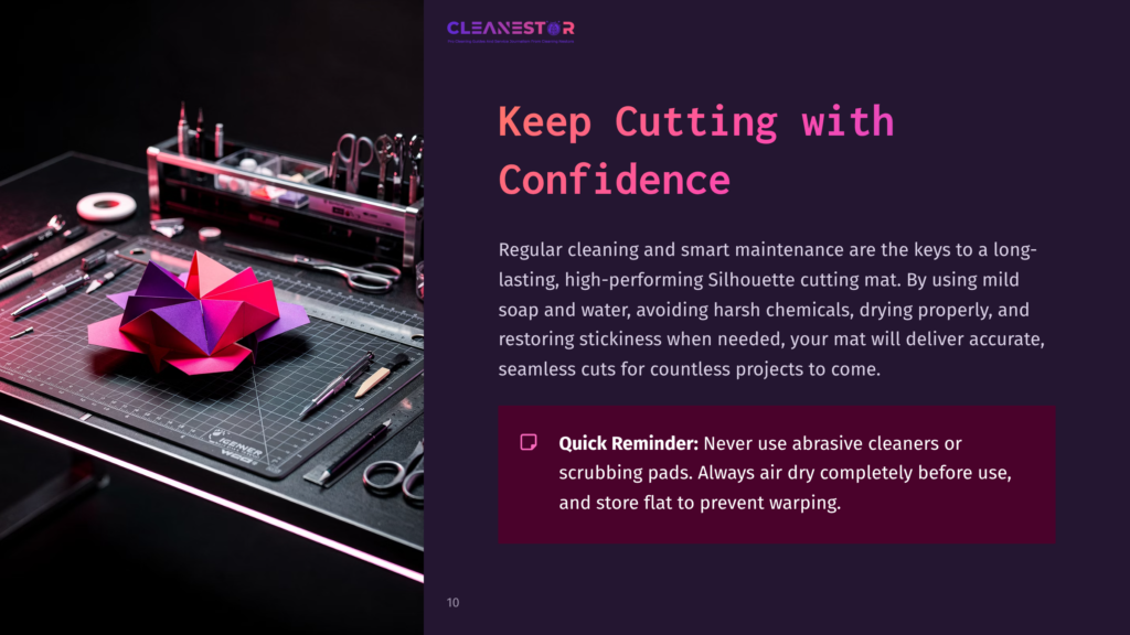 A Clean Cutting Mat With Colorful Paper Models, Surrounded By Crafting Tools And Work Materials, On A Dark Work Surface.