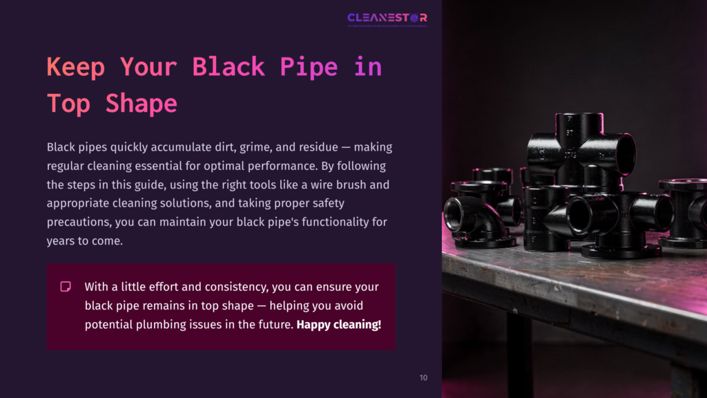 Black Pipes And Fittings On A Workbench, With A Wire Brush And Cleaning Solutions, Emphasizing Maintenance For Longevity And Performance.