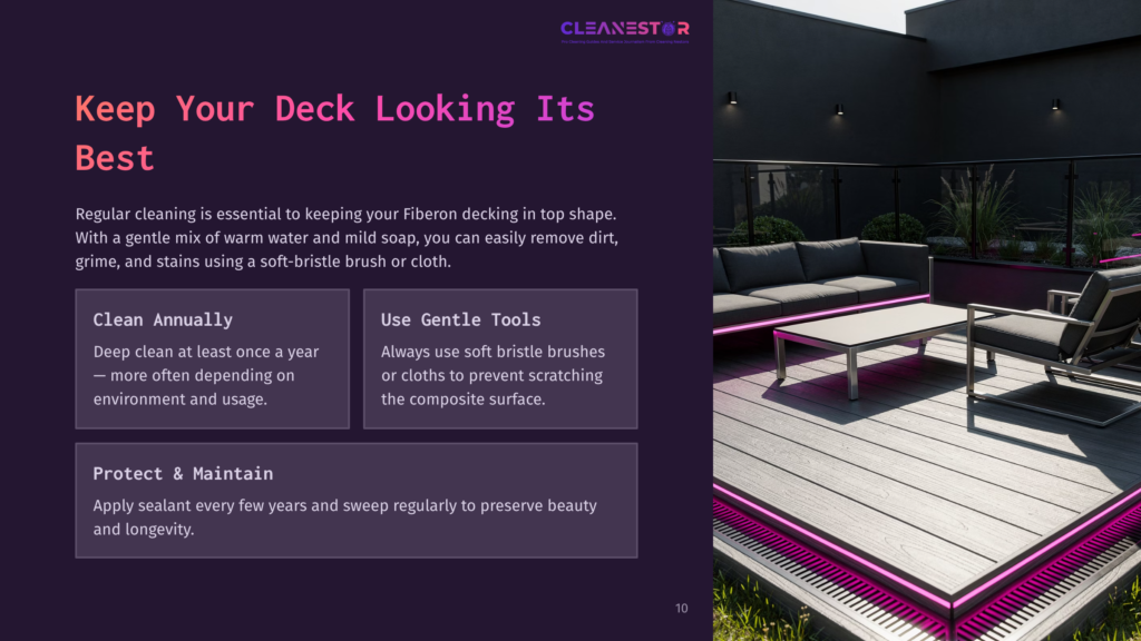 A Stylish Outdoor Deck With Gray Composite Boards, Surrounded By Planters, Featuring Seating And Vibrant Lighting Accents.