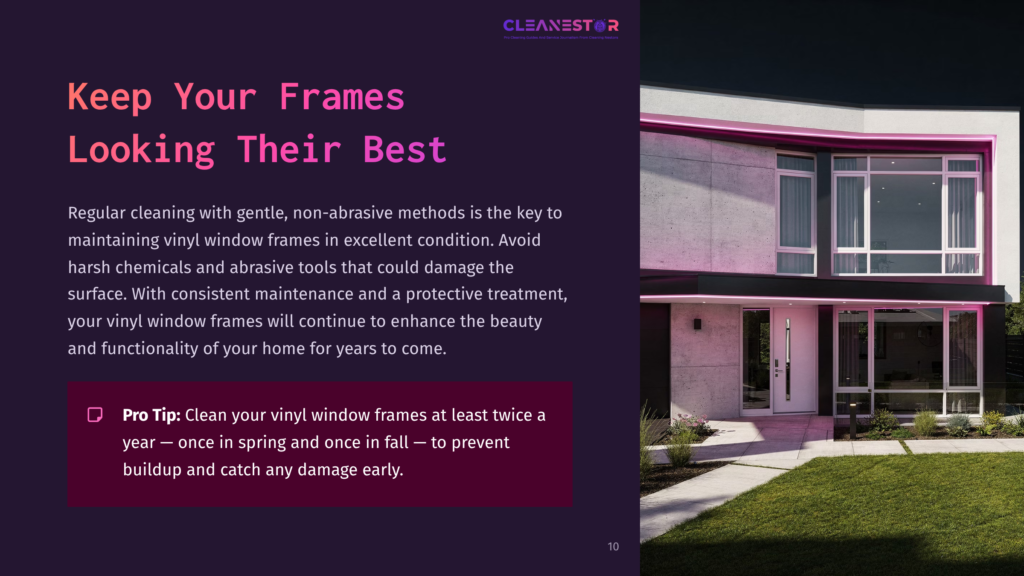 A Modern Home With Vinyl Window Frames, Featuring A Large Front Window. Background Is A Mix Of Purple And White, Emphasizing The Text Above.