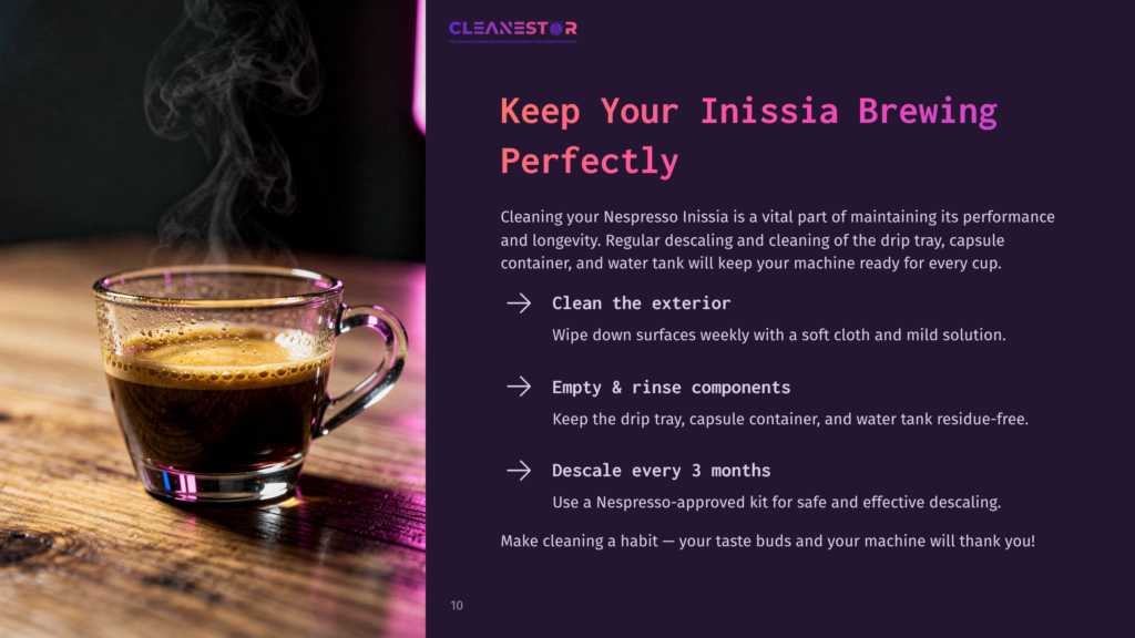 A Clear Glass Cup Filled With Coffee Sits On A Dark Surface, With A Soft Cloth And Cleaning Supplies Visible In The Background.