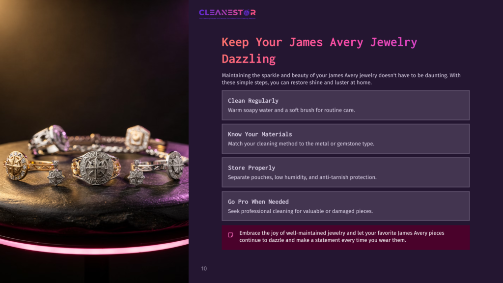Five Rings With Intricate Designs, Including A Star And Floral Motifs, Displayed On A Purple-Lit Circular Stand, Accompanied By Cleaning Tips.