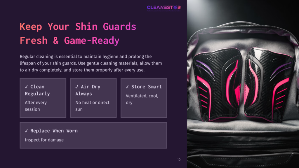 10 Keep Your Shin Guards Fresh And Game Ready Shin Guards With Pink Accents Sit Inside An Open Grey Backpack, With Text Overlay &Quot;Keep Your Shin Guards Fresh &Amp; Game-Ready&Quot; And Cleaning Tips.