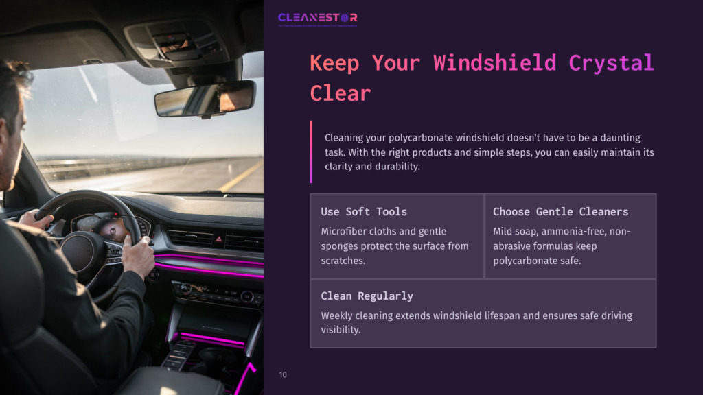 Interior Of A Car Showcasing A Driver Cleaning A Polycarbonate Windshield With Microfiber Cloths, Featuring A Sleek Dashboard And Modern Controls.