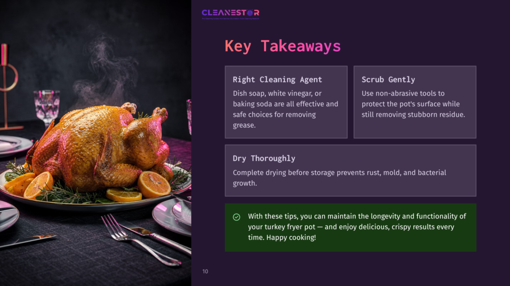 A Perfectly Roasted, Golden-Brown Turkey Sits On A Platter, Garnished With Fresh Rosemary And Bright Orange Lemon Slices, Ready For A Delicious Meal. Text Overlay Reads &Quot;Cleanestor&Quot; And &Quot;Key Takeaways&Quot;.