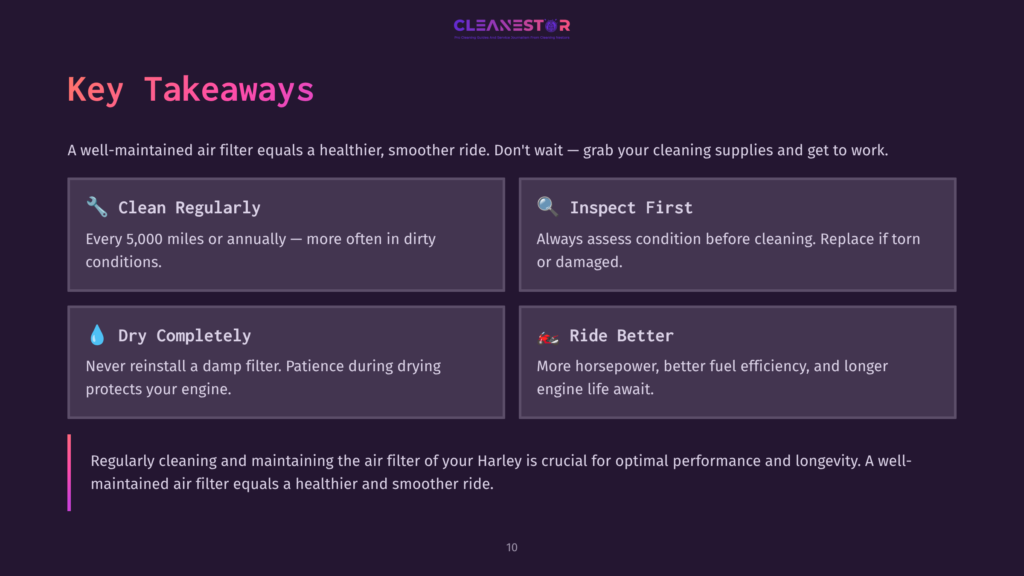 Four Key Points On Air Filter Maintenance Presented In A Structured Layout With Purple And White Text On A Dark Background.