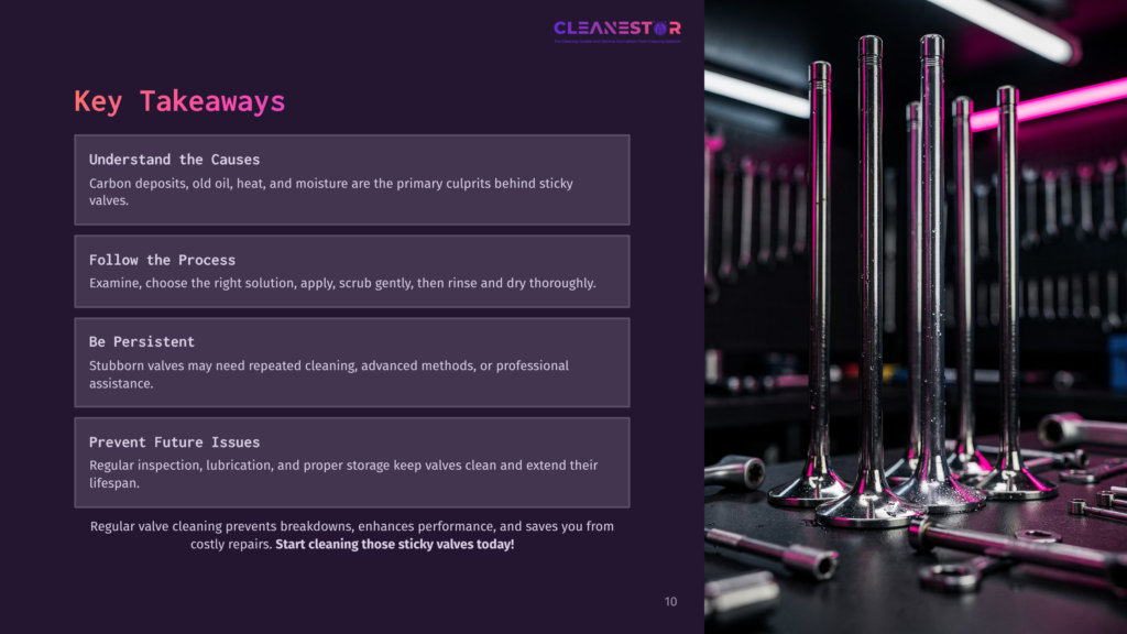 Close-Up Of Four Clean, Shiny Engine Valves With Chrome Stems And Dark Grey Heads, Resting On A Dark, Textured Surface. The Background Is A Blur Of Tools On A Pegboard And Bright Pink Neon Lights.