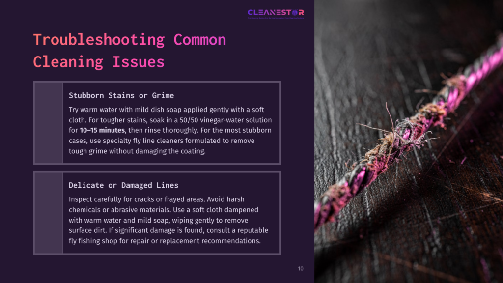 A Close-Up Of A Frayed Fly Line With Pink Accents Against A Dark Background, Showcasing Signs Of Wear And Potential Damage.