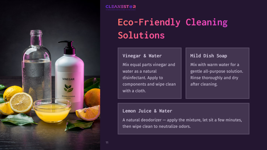 A Dark Background Features A Bottle Labeled &Quot;Vinegar,&Quot; A Spray Bottle, A Bowl Of Mixed Liquid, And Fresh Lemons, Highlighting Eco-Friendly Cleaning Solutions.