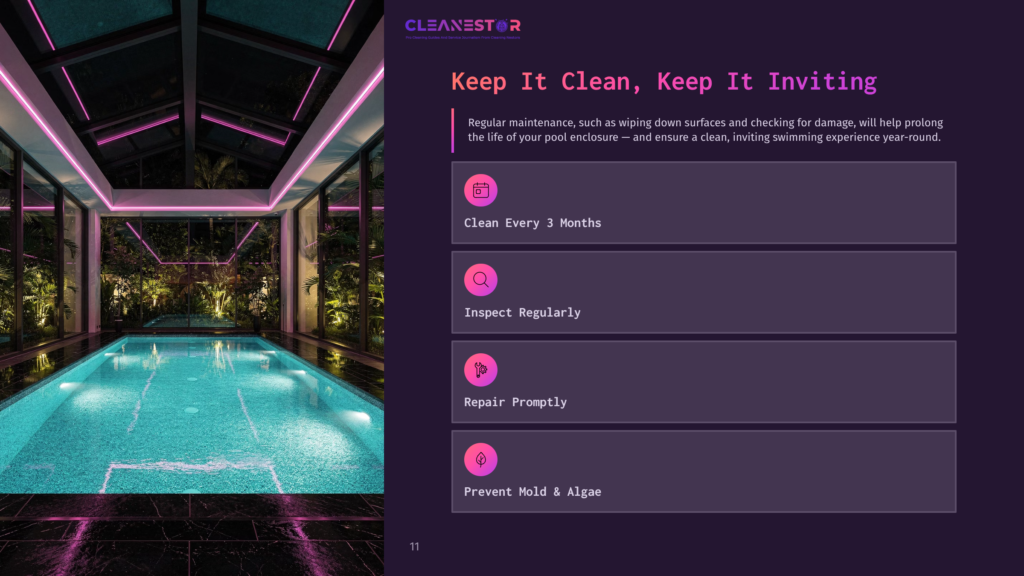 11 Keep It Clean Keep It Inviting A Luxurious Indoor Swimming Pool With Vibrant Turquoise Water And Modern Pink Lighting, Surrounded By Lush Tropical Plants, Creating An Inviting And Serene Atmosphere.