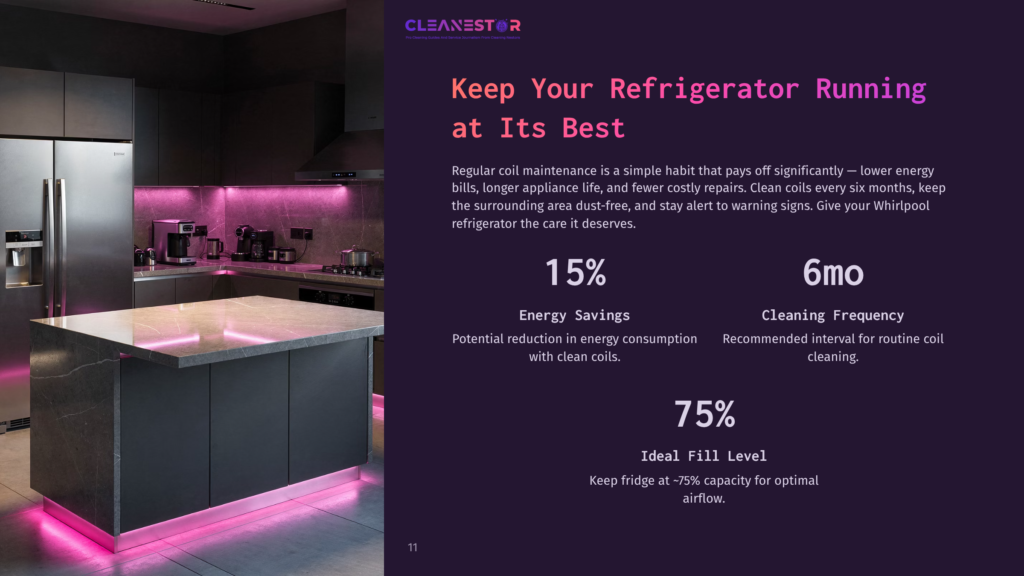 A Modern Kitchen With A Whirlpool Refrigerator Illuminated By Pink Led Lights, Showcasing A Clean, Organized Layout And Sleek Appliances.