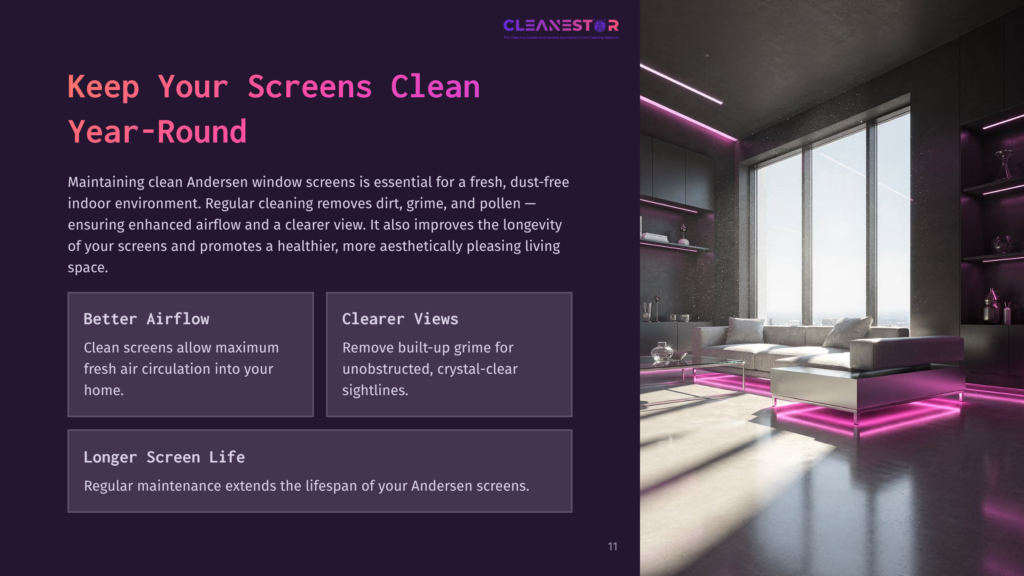 11 Keep Your Screens Clean Year Round A Modern Room With Large Windows, Showcasing A Bright Interior With Pink Accents, Highlighting Clean Andersen Window Screens.