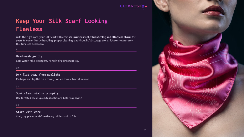 A Close-Up Of A Woman With A Smooth Hairstyle Wearing A Vibrant Pink Silk Scarf, Showcasing Its Luxurious Sheen Against A Dark Background.