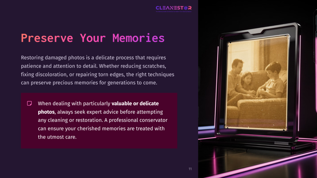 A Faded Photo Of A Family In A Frame Sits On A Table, With Text Highlighting Tips For Preserving Treasured Memories.