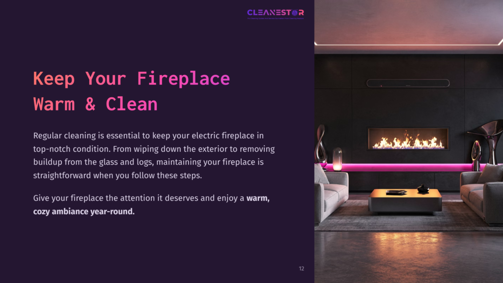 Modern Living Room With A Sleek Electric Fireplace And Glowing Flames, Featuring Dark Walls, A Minimalist Coffee Table, And Ambient Lighting.