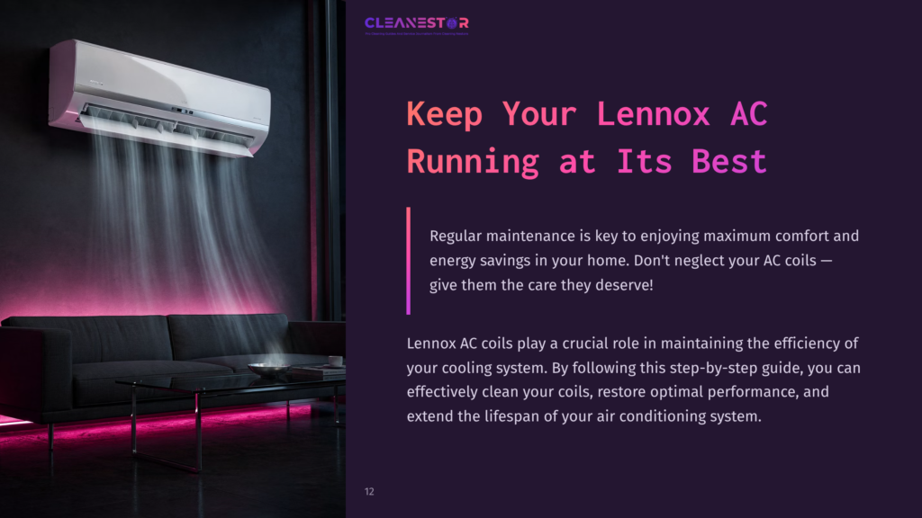 Air Conditioner Unit Mounted On A Wall With Cool Air Flowing Out, Set Against A Dark Room With Modern Furniture And Purple Lighting.