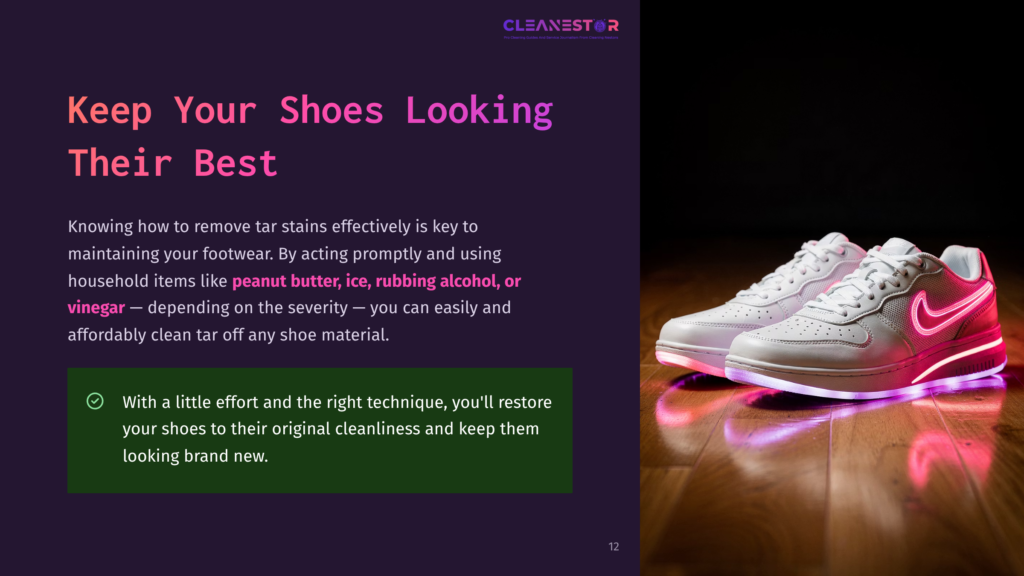 12 Keep Your Shoes Looking Their Best Two White Sneakers With Neon Pink And Red Glowing Accents Sit On A Dark, Reflective Wooden Floor. The Cleanestar Logo Is Visible In The Top Right Corner.