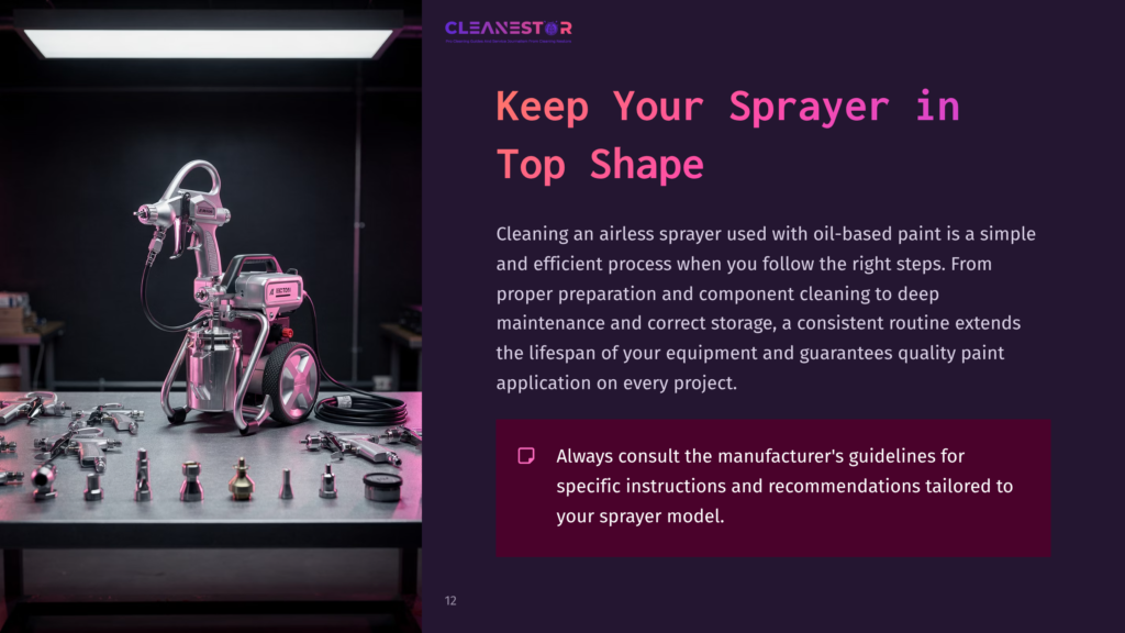 A Well-Organized Workspace Featuring An Airless Sprayer, Cleaning Tools, And Equipment Against A Purple Backdrop, Showcasing Oil-Based Paint Maintenance.
