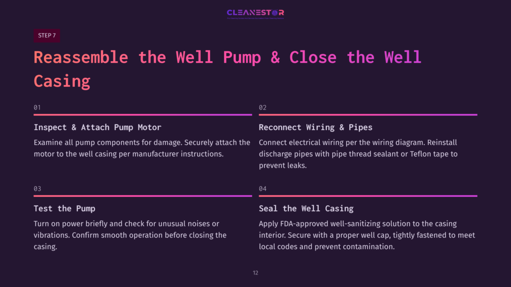 Step-By-Step Instructions On Reassembling A Well Pump, Featuring Bold Headings And A Dark Background With Contrasting Text.