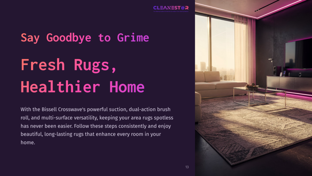 A Modern Living Room Features A Sleek Glass Coffee Table On A Soft Rug, With Large Windows Revealing A City View And Purple Ambient Lighting.