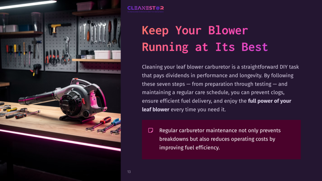 A Brightly Lit Workbench With A Leaf Blower Prominently Displayed, Surrounded By Tools On A Pegboard And A Glowing Purple Edge.