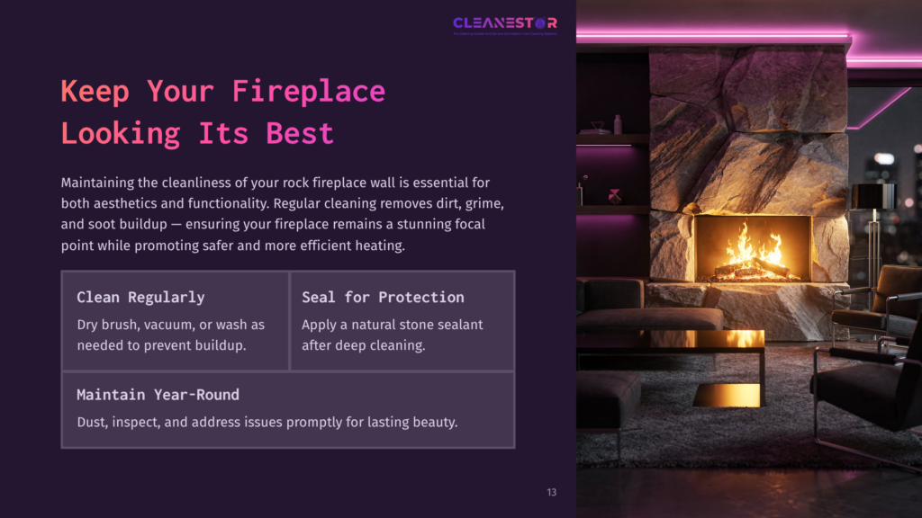 A Modern Rock Fireplace With A Glowing Fire, Surrounded By Sleek Decor And Soft Purple Lighting, Showcasing A Cozy Atmosphere.