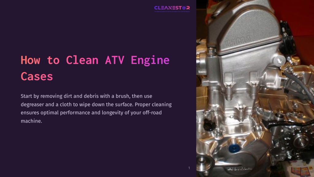 1 How To Clean Atv Engine Cases Close-Up Of A Shiny Silver Atv Engine Case With Detailed Mechanical Parts, Highlighting Clean Surfaces And Metallic Textures.
